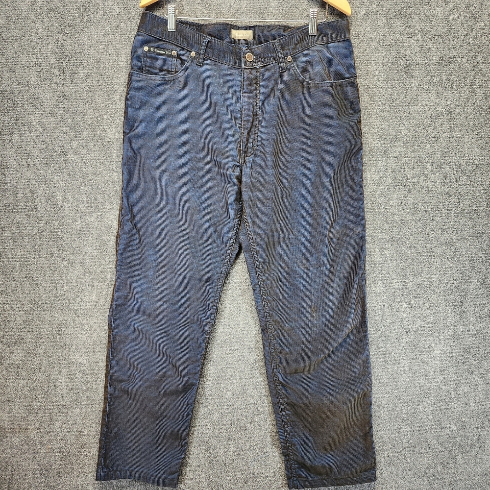 Christian Dior Men's Corduroy Pants Size 35x30 Black Blue Jean Denim Cotton